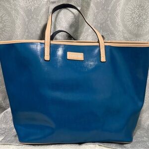 Coach Blue and Tan Tote Bag